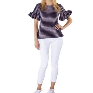 NWT Sail to Sable Striped Top with Ruffle Sleeve